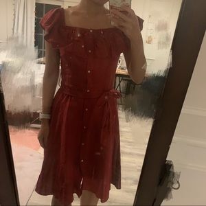 Zara red shirt dress A-line off-shoulder square XS